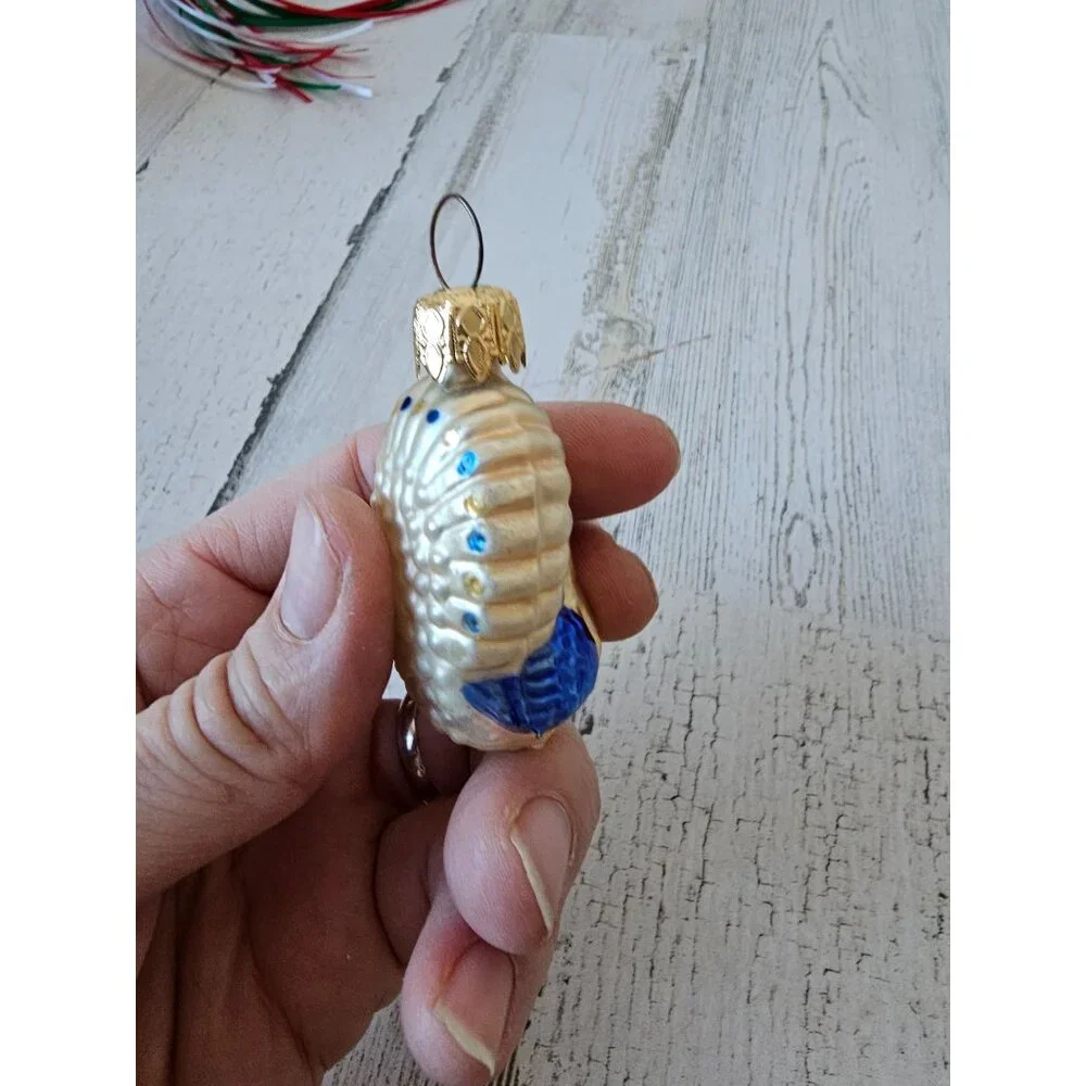 Vintage Germany‎ peacock glass ornament mini blue Xmas tree